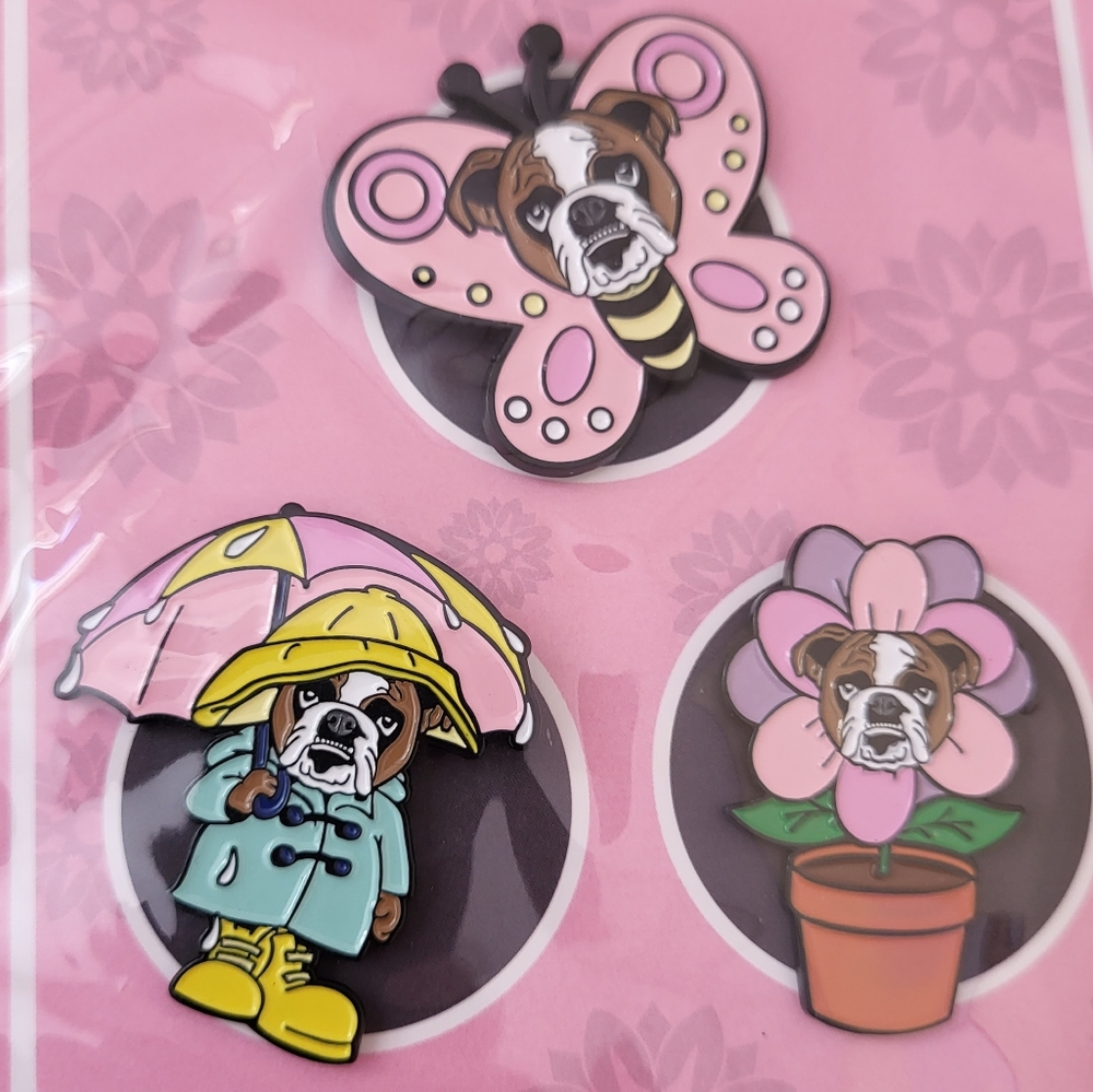 Bcg Enamel Bulldog Pins Lapels set of 3 NIP